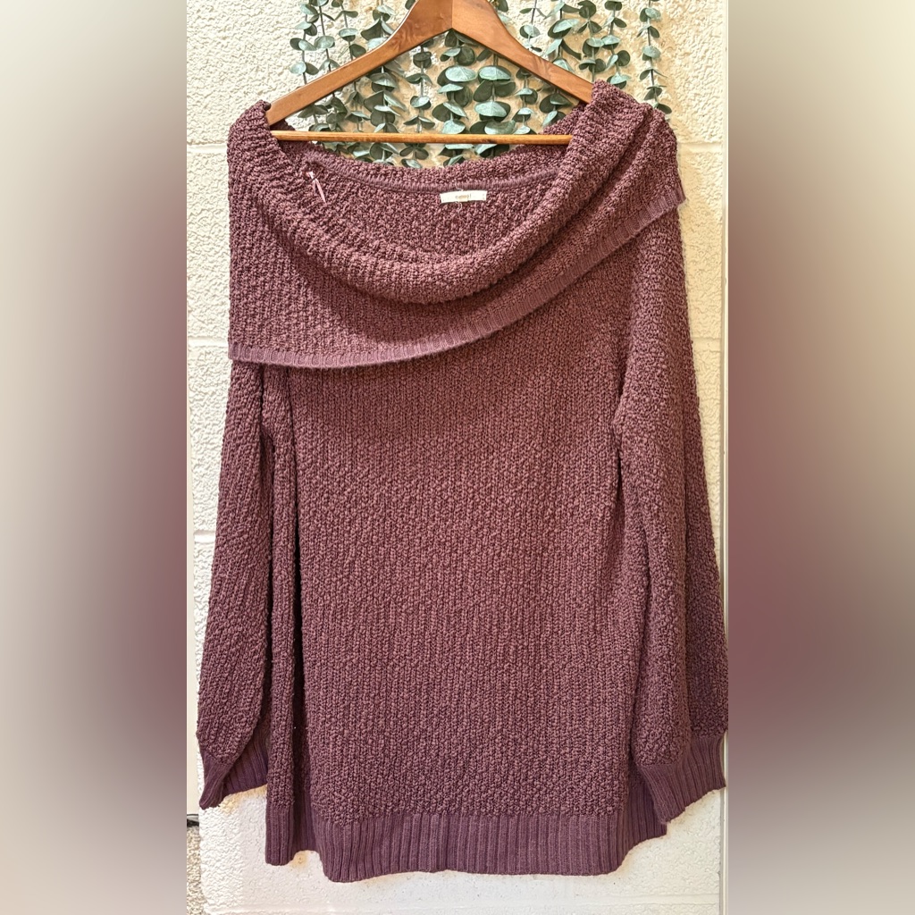 Easel L Off The Shoulder Knit Tunic Sweater In Wine Color